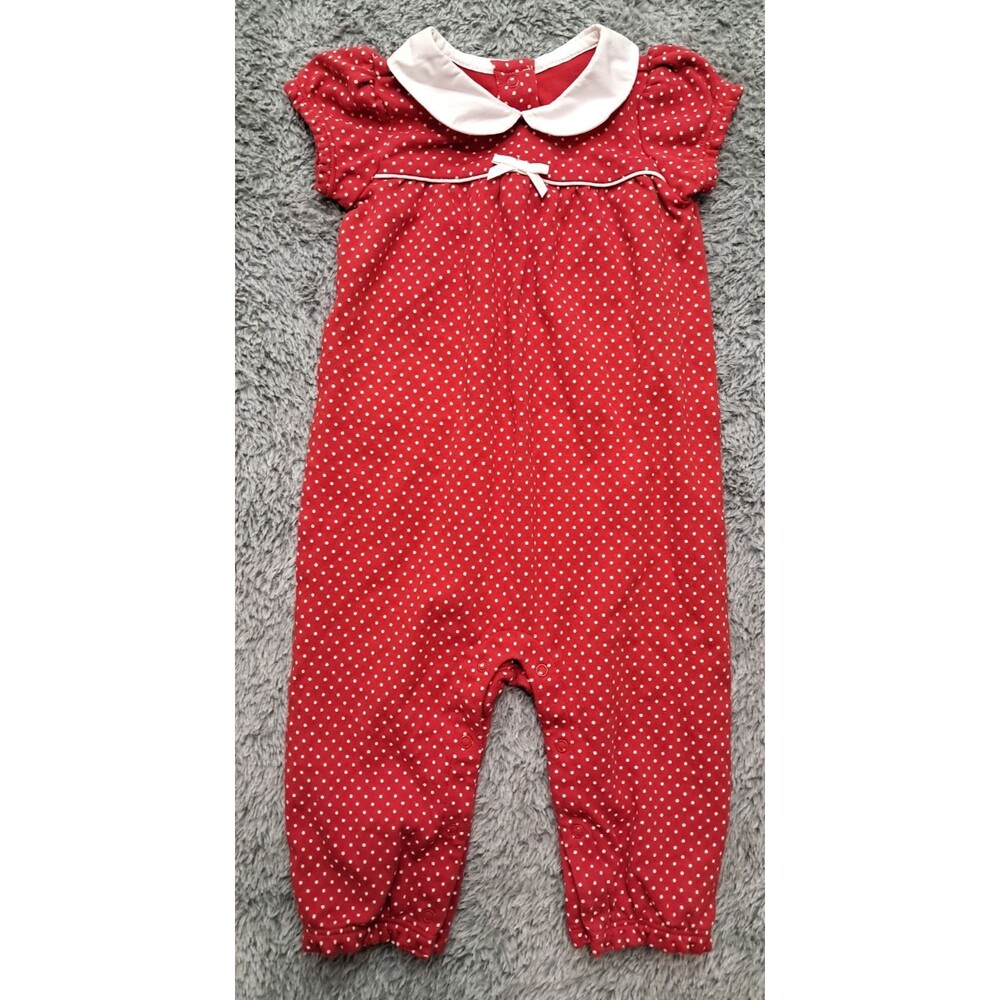 Gymboree Romper Baby Girls 6-12 months Cotton Polka Dots Pants Peter Pan Collar